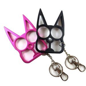 Cat Knuckle Keychain - 2 Pack Self Defense Ring (Pink & Black)
